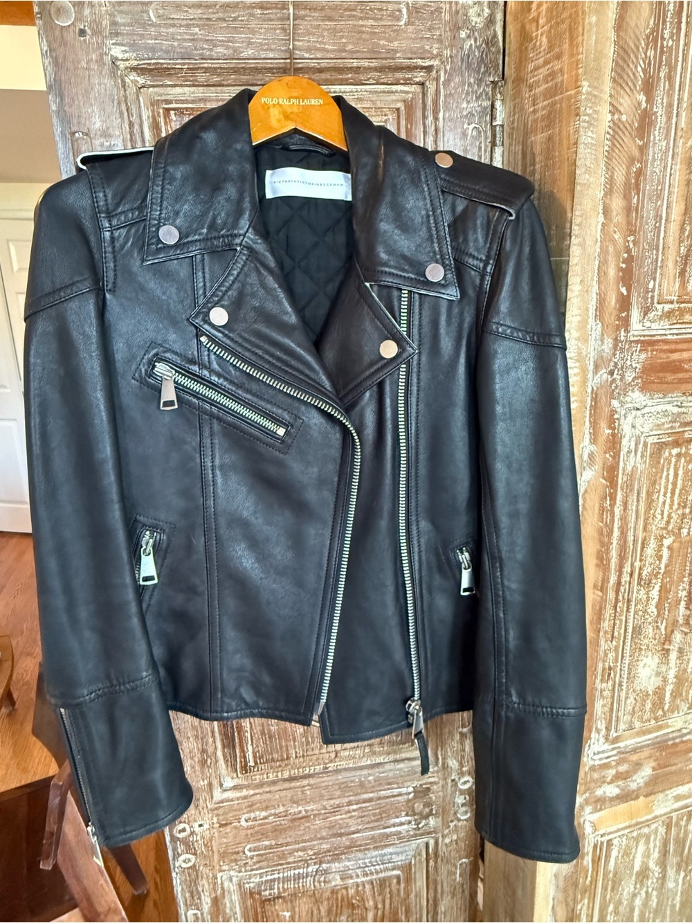 Victoria Beckham Black Leather Moto Jacket - Women New never worn
